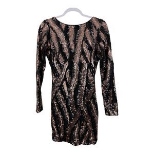Dress the Population Women Size Medium Rose Gold Black Sequin Low Back Bodycon